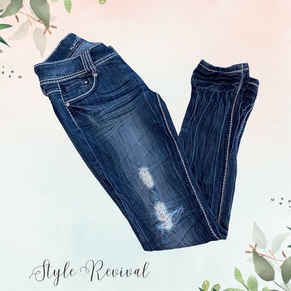 SALE✨ Almost Famous Y2K Distressed Skinny Dark Denim Jeans - Size 5 (JR) - Picture 6 of 7